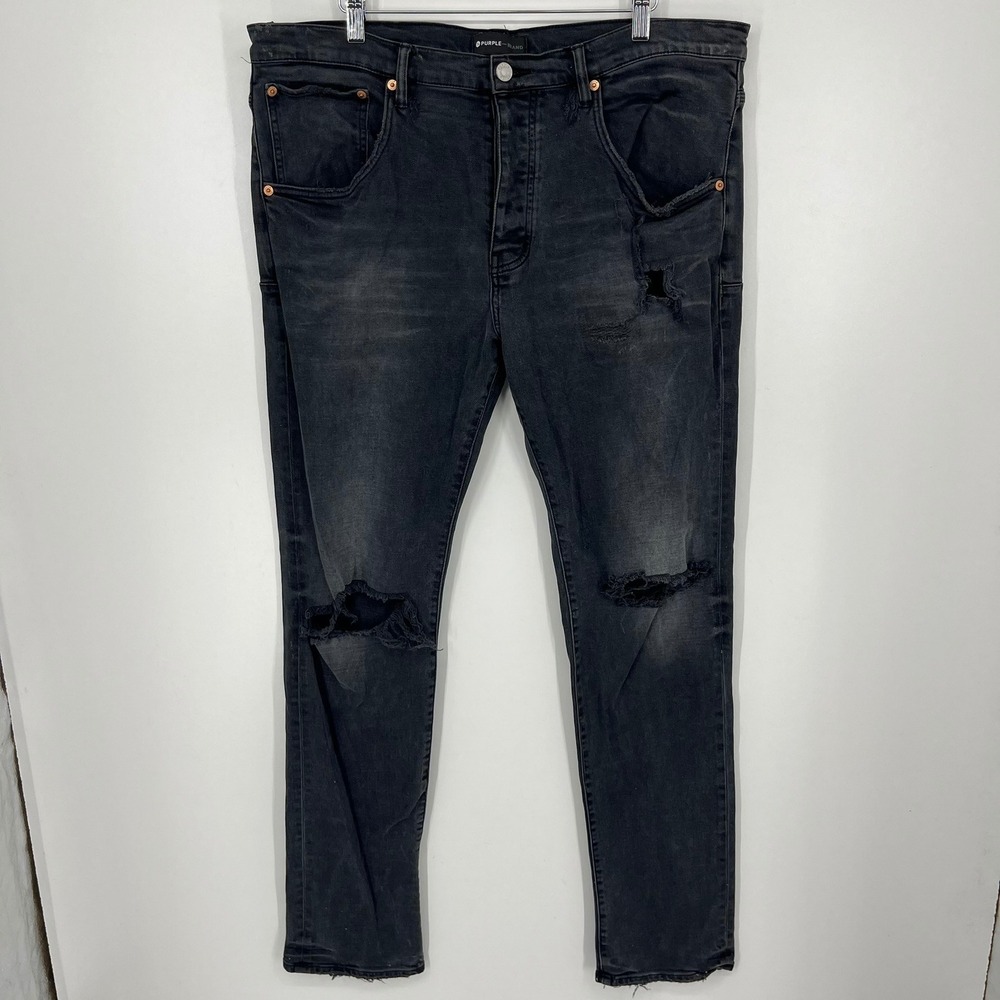 Purple Brand P002 Slim Fit Distressed Washed Black Jeans Mens PF2101JNS Size 38